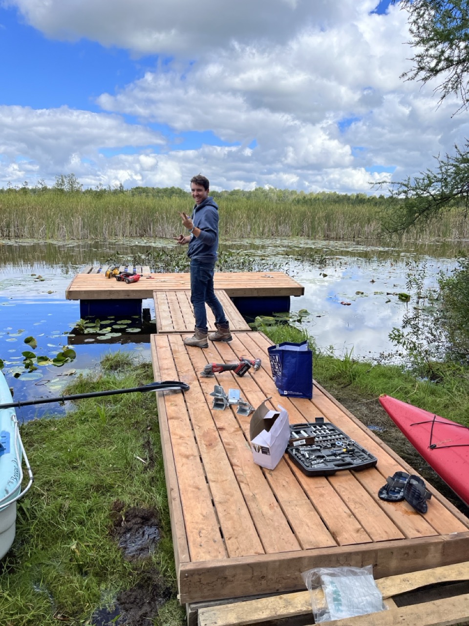 Building the tiny house deck at Straight Fin Farms